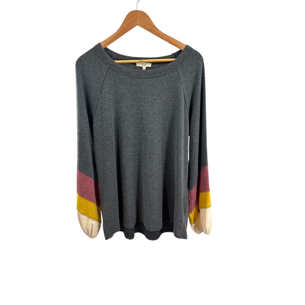 Easel Los Angeles Gray Long Sleeve Color Block Balloon Sleeve‎ Sweatshirt